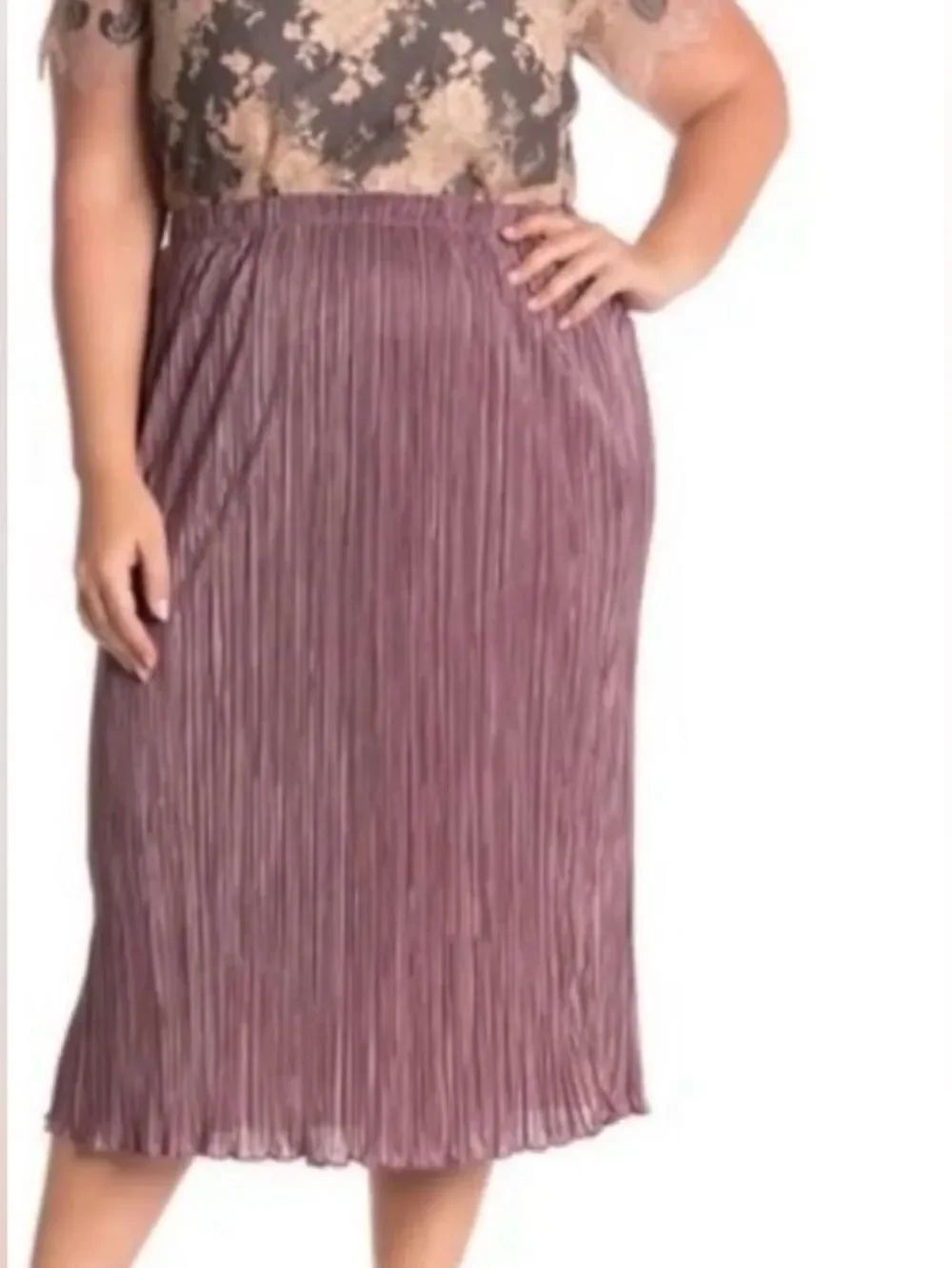 Dusty Rose Long Velvet Pleated Midi Skirt 1X NWT